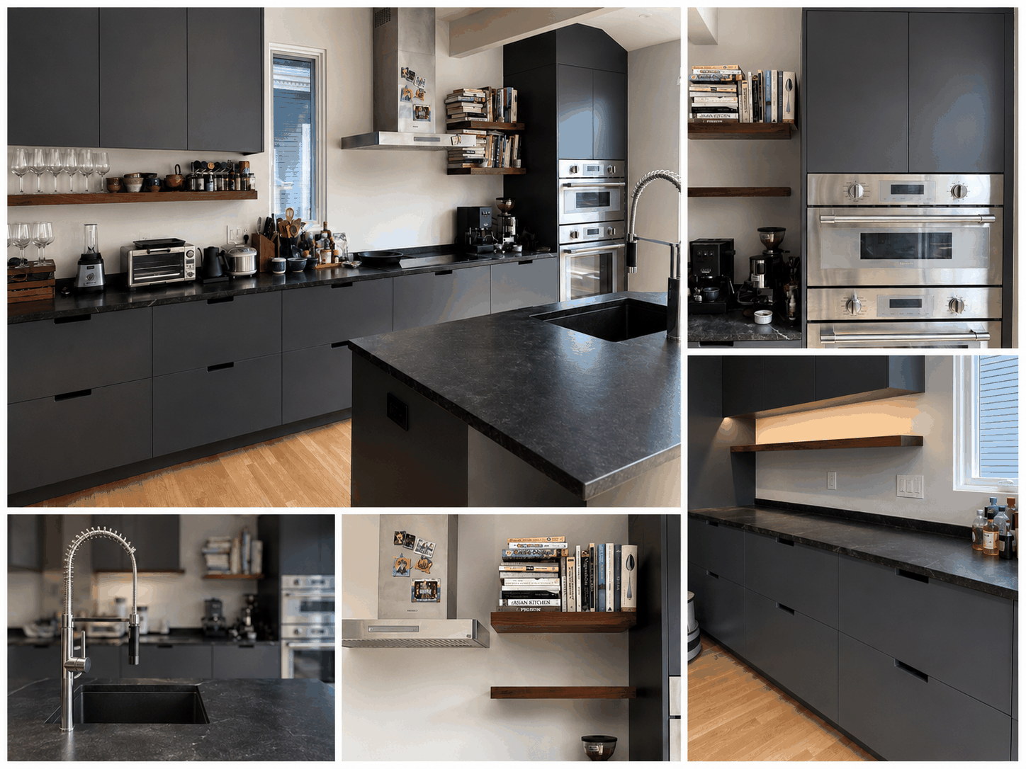 Modern kitchen with custom cabinetry and island